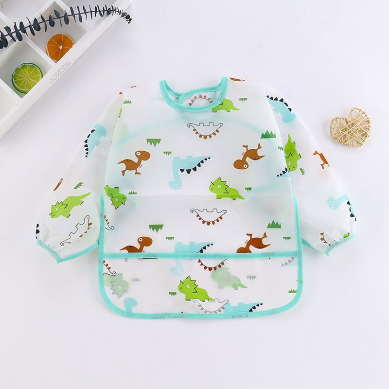 Yếm Ăn Bằng Polyester Tay Dài In Hoạt Hình Dành Cho Trẻ Em