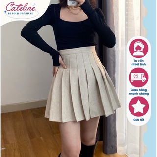 Chân váy dạ nữ ngắn Cateline xếp ly, chân váy tennis basic phối mọi bộ đồ, hàng dày dạn cao cấp - CVCL008