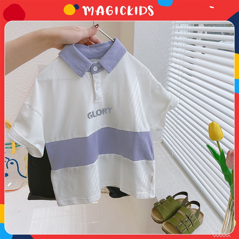 Áo thun polo ngắn tay cho bé trai 2 3 4 5 6 7 tuổi cotton phối màu co giãn thoáng mát Magickids Quần áo trẻ em