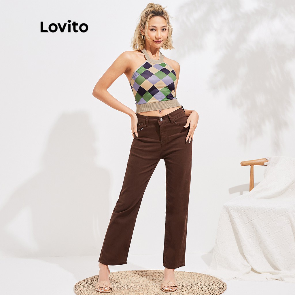 Áo Lovito dệt kim kẻ sọc hình học hở lưng phong cách cổ điển L16E029 (Màu tím/đỏ) | BigBuy360 - bigbuy360.vn