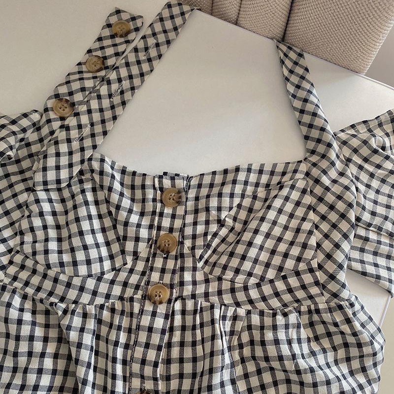 Áo Sơ Mi Tay Dài Dáng Rộng Trễ Vai Họa Tiết Sọc Caro Phong Cách Vintage Hàn Quốc