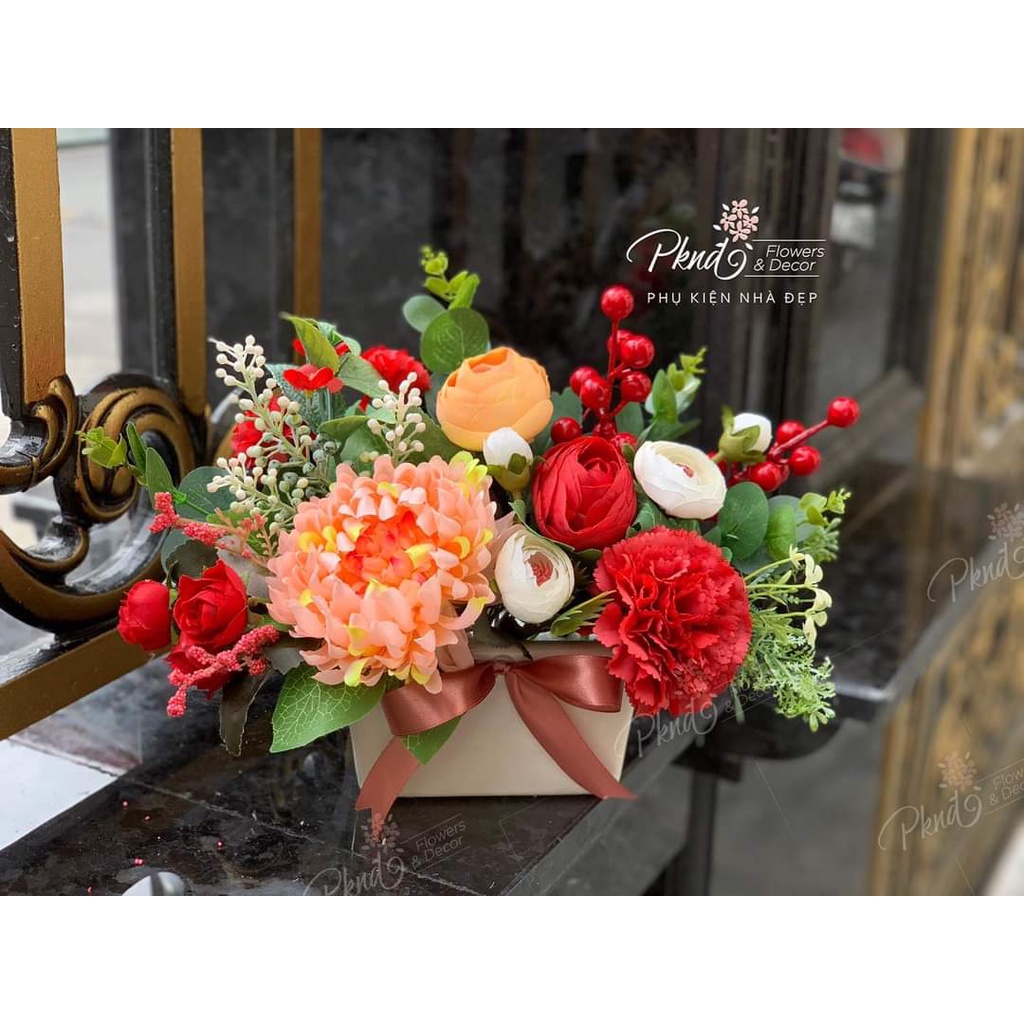 Chậu hoa giả chất lụa mềm mại trang trí đẹp PKND FLOWERS &amp; DECOR