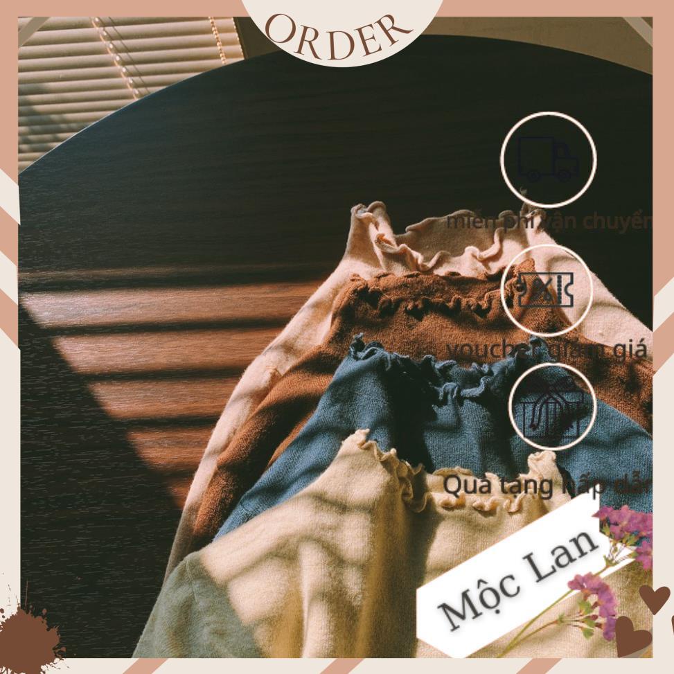 (MộcLan ORDER) Áo len dệt kim mỏng dài tay cổ dập viền sóng điệu đà nhiều màu vintage mùa thu đông | BigBuy360 - bigbuy360.vn