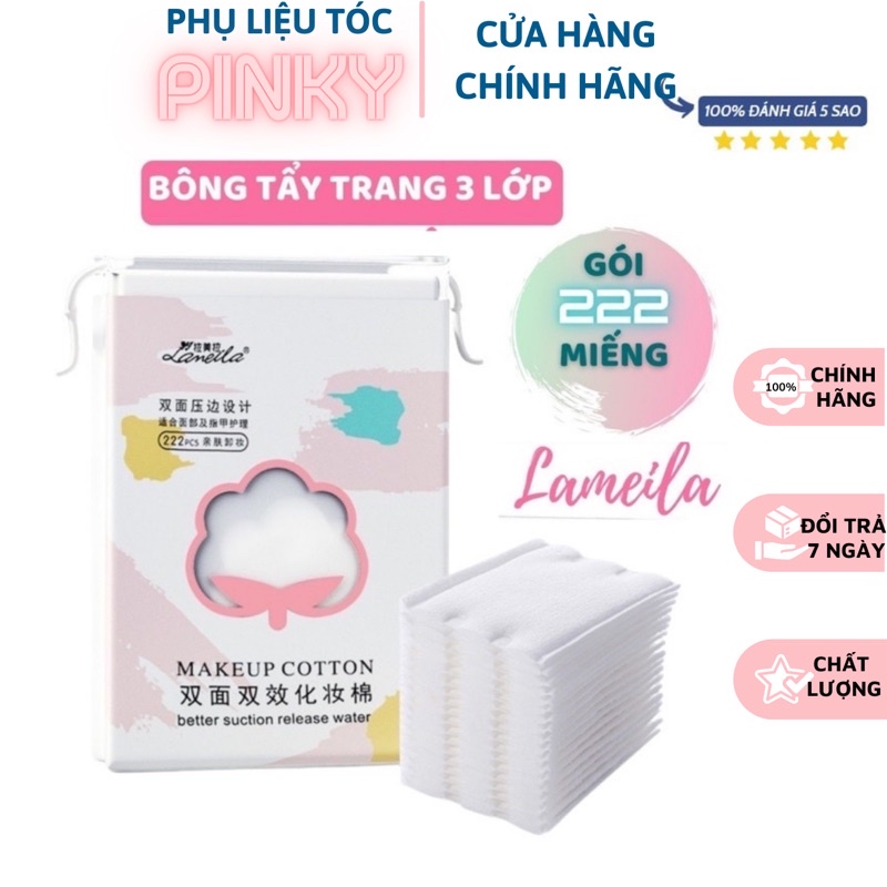 Bông tẩy trang COTTON LAMEILA TÚI 222 miếng 3 lớp - Làm sạch lớp trang điểm makeup hiệu quả bông nội đia Trung