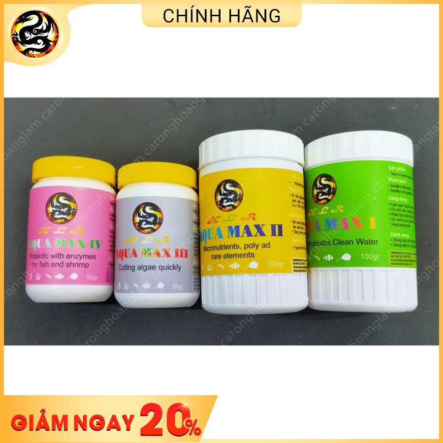 Combo 4 Aqua Max 1,2,3,4 Cho Cá Cảnh | Men Vi Sinh | Khoáng Chất | Diệt Rong Xanh, Tảo Nâu, Tảo Đỏ | Men Tiêu Hoá