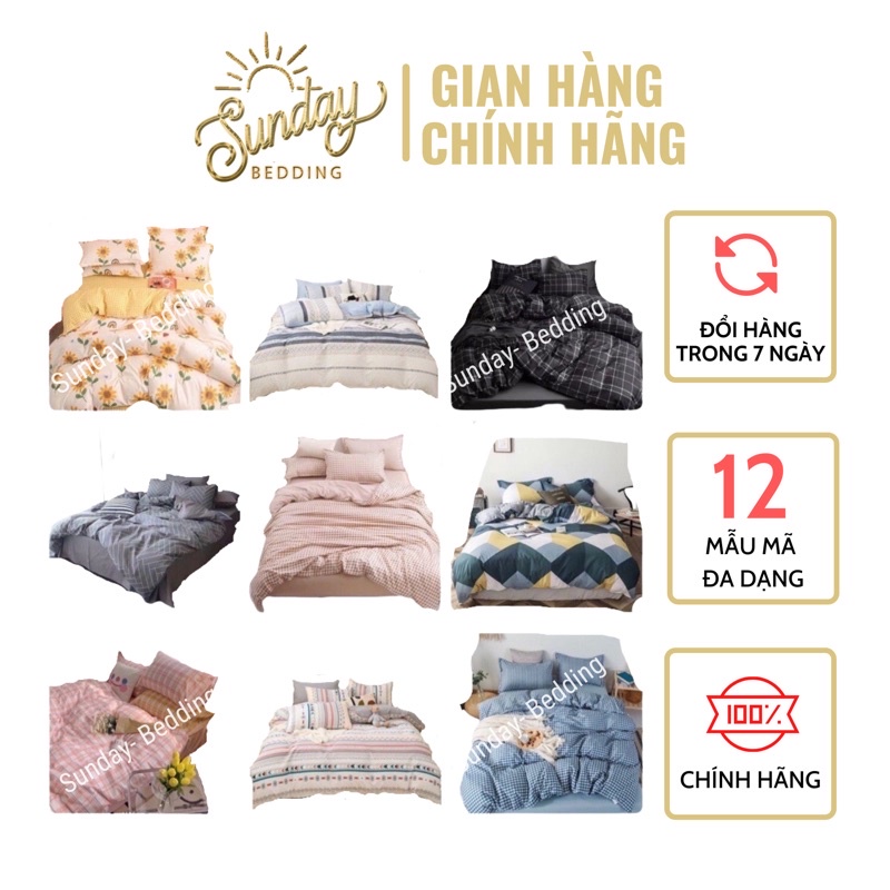 Bộ Chăn Ga Cotton Kẻ - Phông Hàn Quốc 100% Sunday bedding,hàng Nhập Khẩu Cao Cấp
