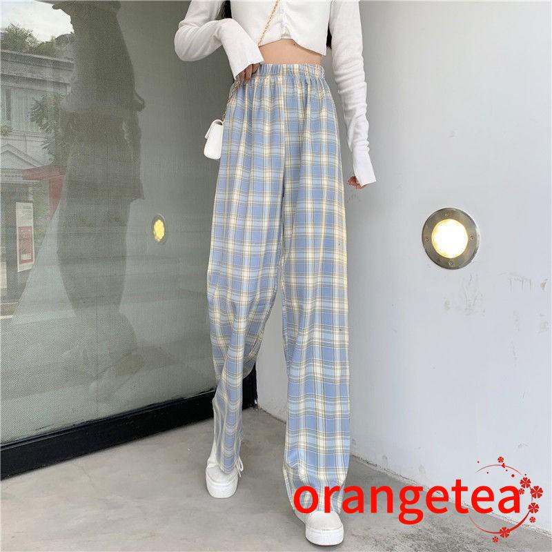 Quần Dài Nữ Ống Rộng Họa Tiết Caro Thời Trang Cá Tính