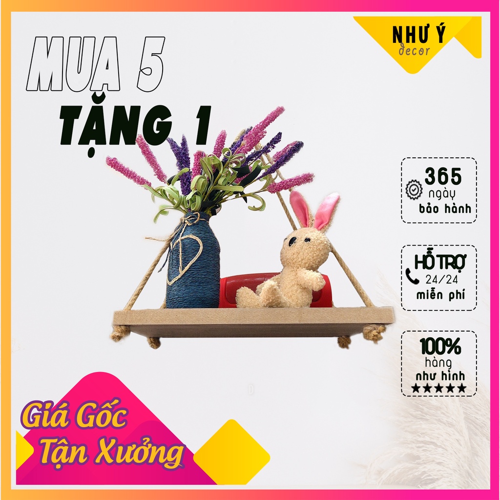 kệ treo tường thanh ngang - kệ gỗ treo tường tặng kèm dây thừng