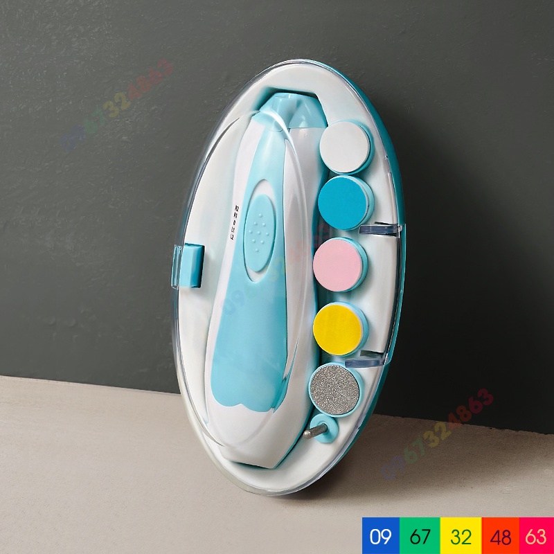 Máy mài móng, cắt móng tay chân cho bé chạy pin an toàn không gây tiếng ồn có 6 đầu thay dùng được cho cả gia đình