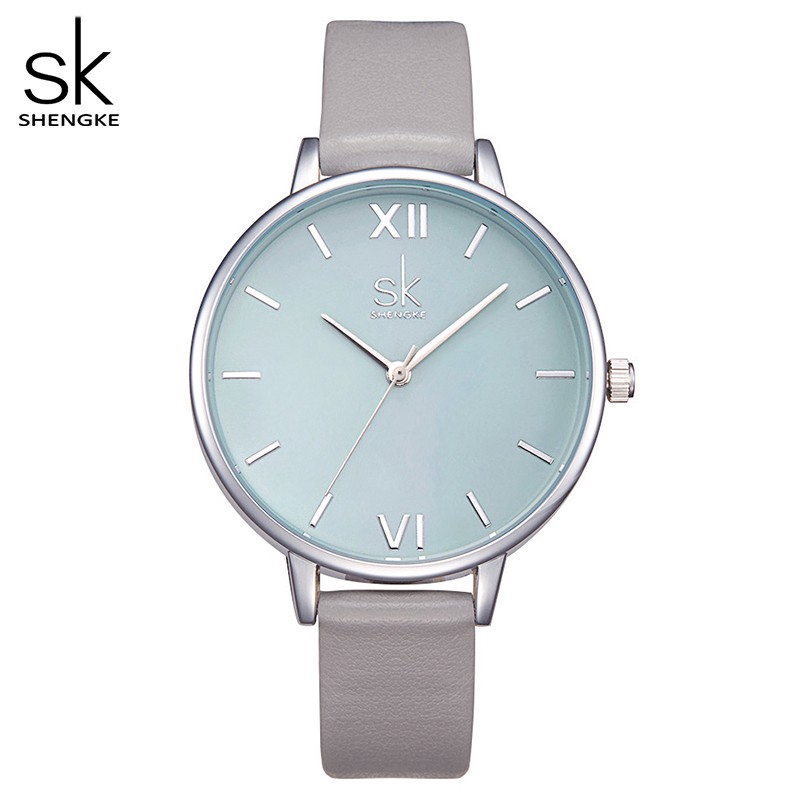 Đồng Hồ Shengke Mặt Màu Vàng Với Dây Màu Nâu Sang Trọng Dành Cho Nữ