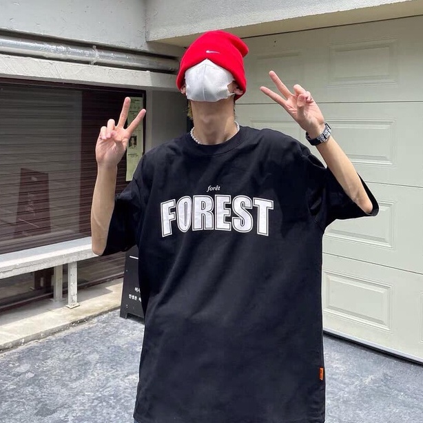 Áo phông nam nữ form rộng 2N Unisex thun cotton in chữ Forest trắng/đỏ/đen