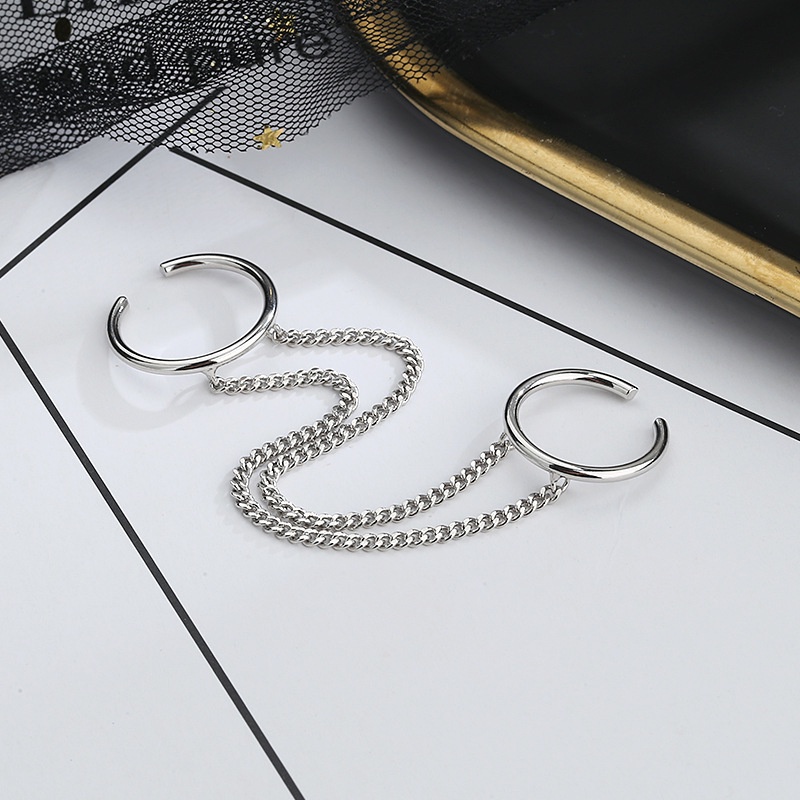 Nhẫn Hai Lớp Dạng Hở Phối Dây Xích Phong Cách Hip Hop Hàn Quốc 19241