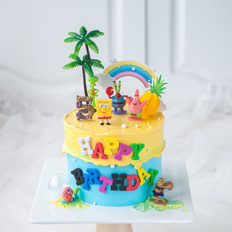 Thẻ Trang Trí Bánh Kem Hình Bọt Biển Dễ Thương Cho Tiệc Sinh Nhật Của Trẻ Em