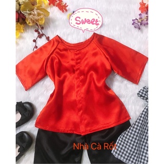 Set bà ba đỏ lụa hàng may thiết kế cho bé