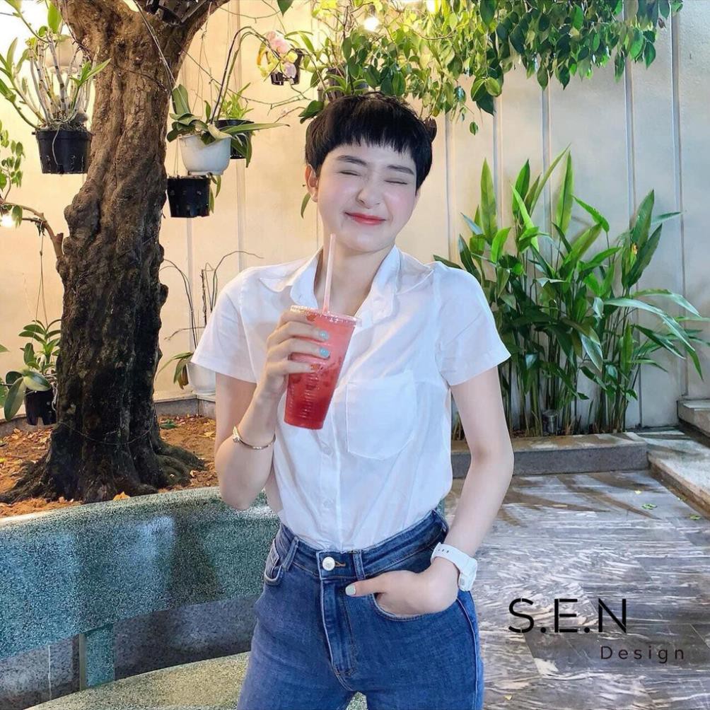 Áo sơ mi nữ công sở dáng xuông áo sơ mi cộc túi ngực chất vải đẹp  thời trang Banamo Fashion 321