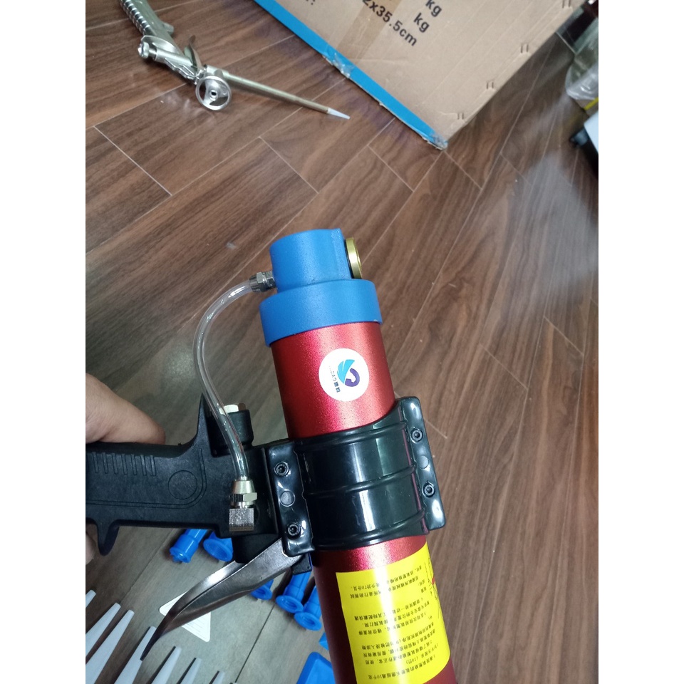 Súng bắn keo silicone bằng hơi, khí bắn keo dạng tuýp và apollo 300ml tặng compo bộ vòi đi keo, bộ vuốt, tai nối