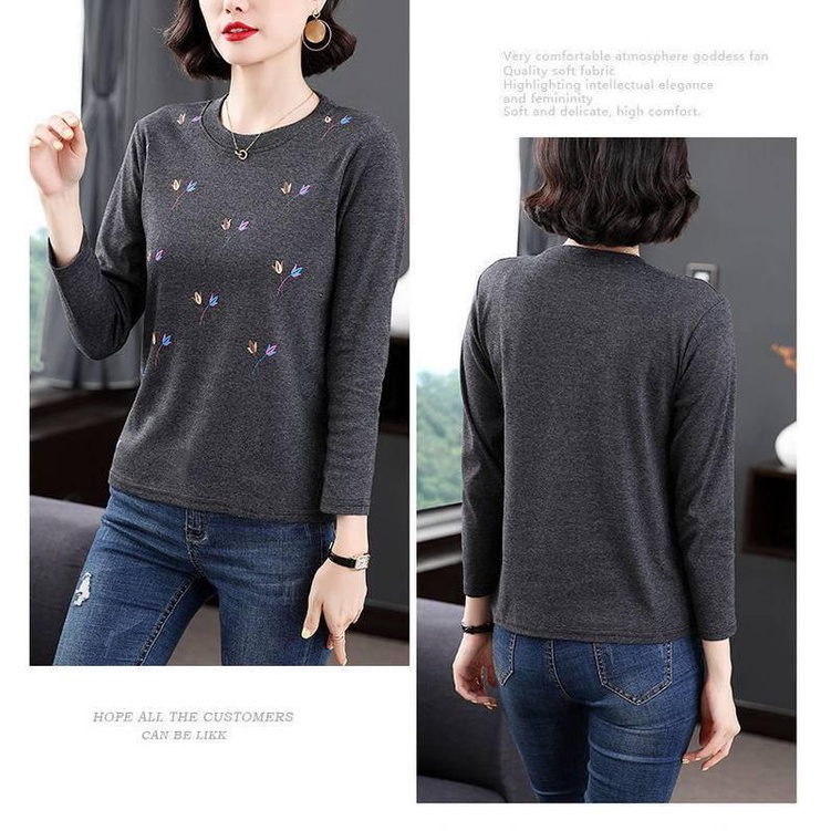 Áo thun tay dài dáng rộng thời trang cho phụ nữ trung niên