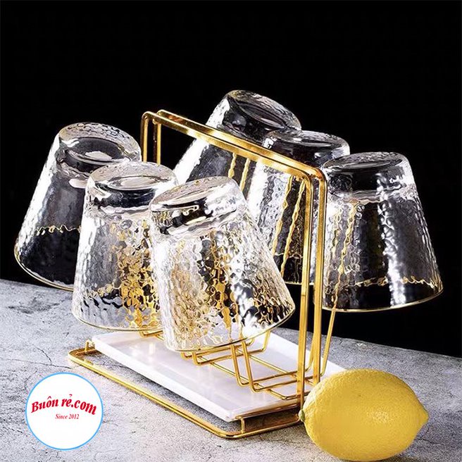 Khay úp cốc mạ vàng kèm khay hứng thiết kế hiện đại, chắc chắn-Giá úp cốc tiện lợi, dễ vệ sinh -Buôn Rẻ 01518