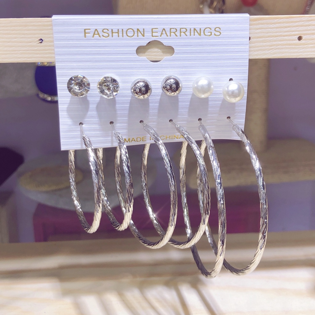 Set 6 Đôi Bông Tai Hình Trái Tim Bằng Bạc Đơn Giản Cho Nữ