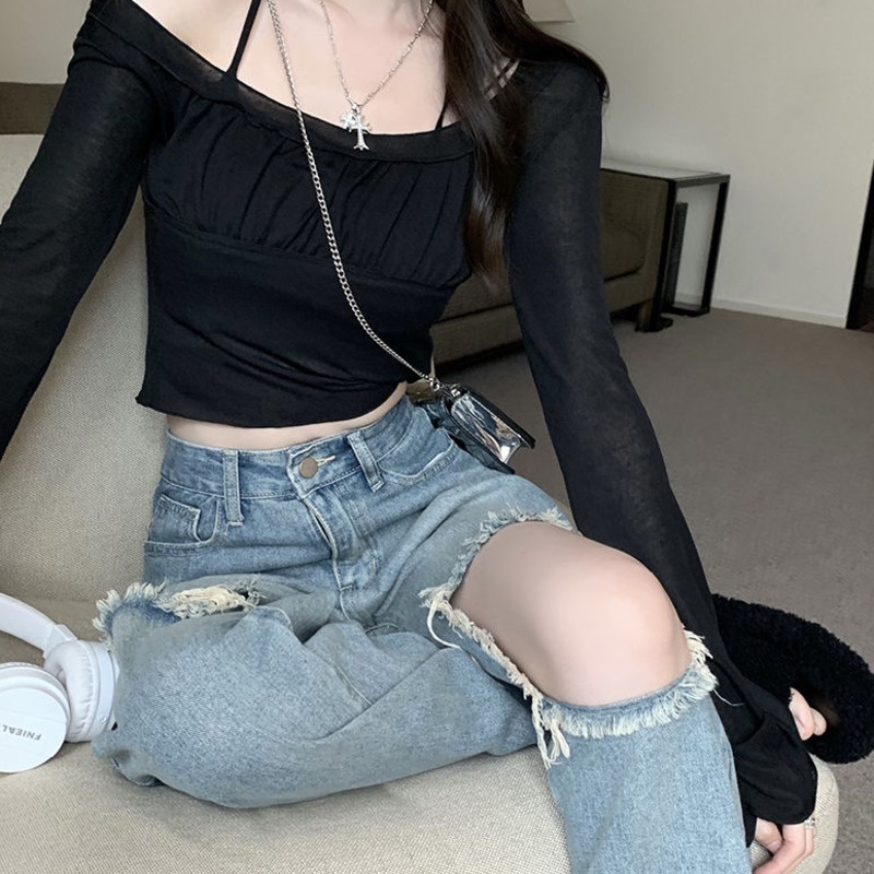 Áo Thun Nữ Dài Tay Cổ Tròn Thời Trang Hàn