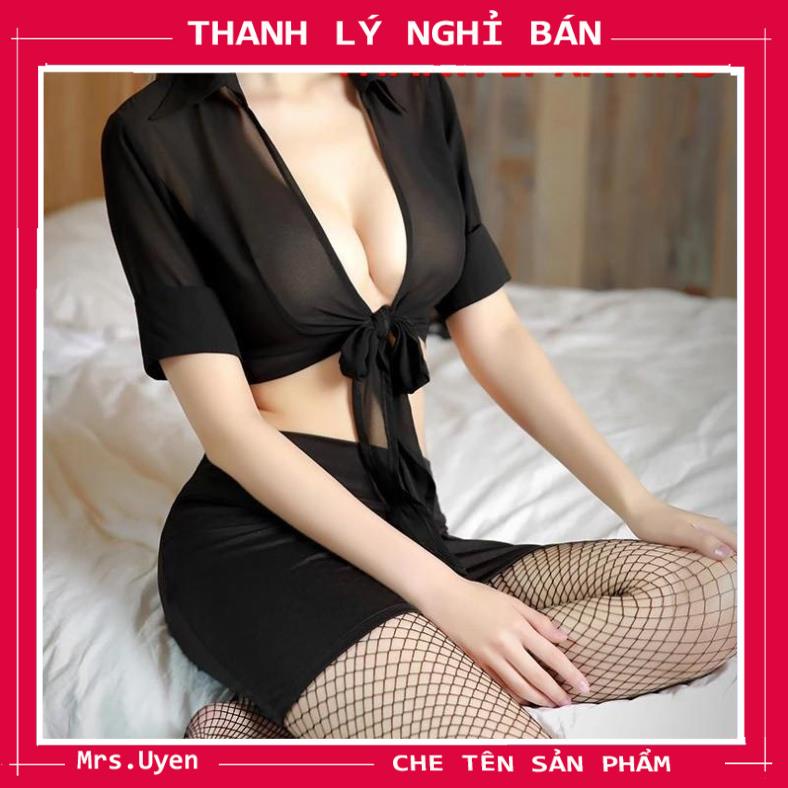 Bộ đồ ngủ nữ cosplay sexy tiếp viên gợi cảm, thư kí dam dang, áo croptop + váy ngủ bó sát TK003 | BigBuy360 - bigbuy360.vn