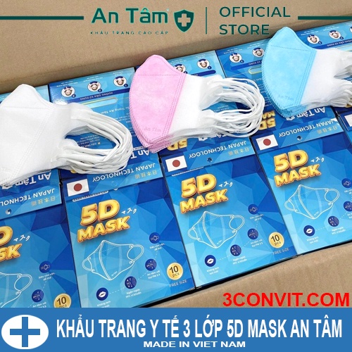 Hộp 10 chiếc khẩu trang y tế cao cấp 3 lớp 5D Mask An Tâm