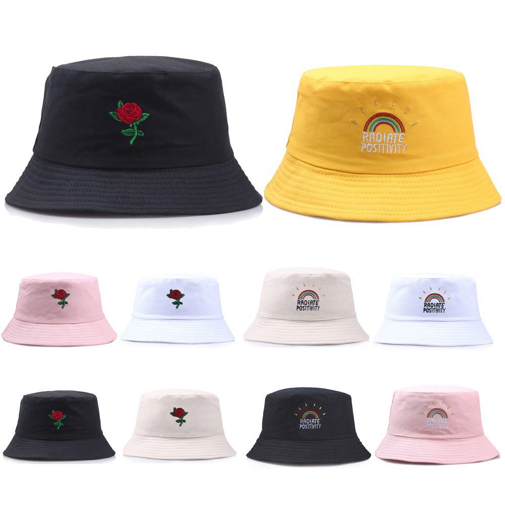 Nón Bucket Thêu Hoa Hồng Cầu Vồng