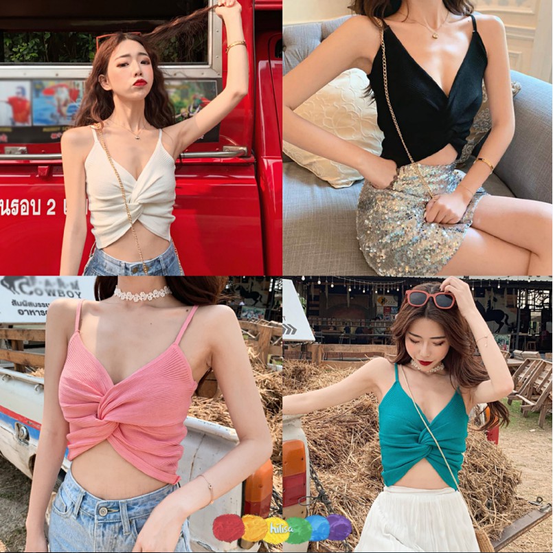 Áo croptop len mùa hè không tay cổ chữ V cho nữ | BigBuy360 - bigbuy360.vn