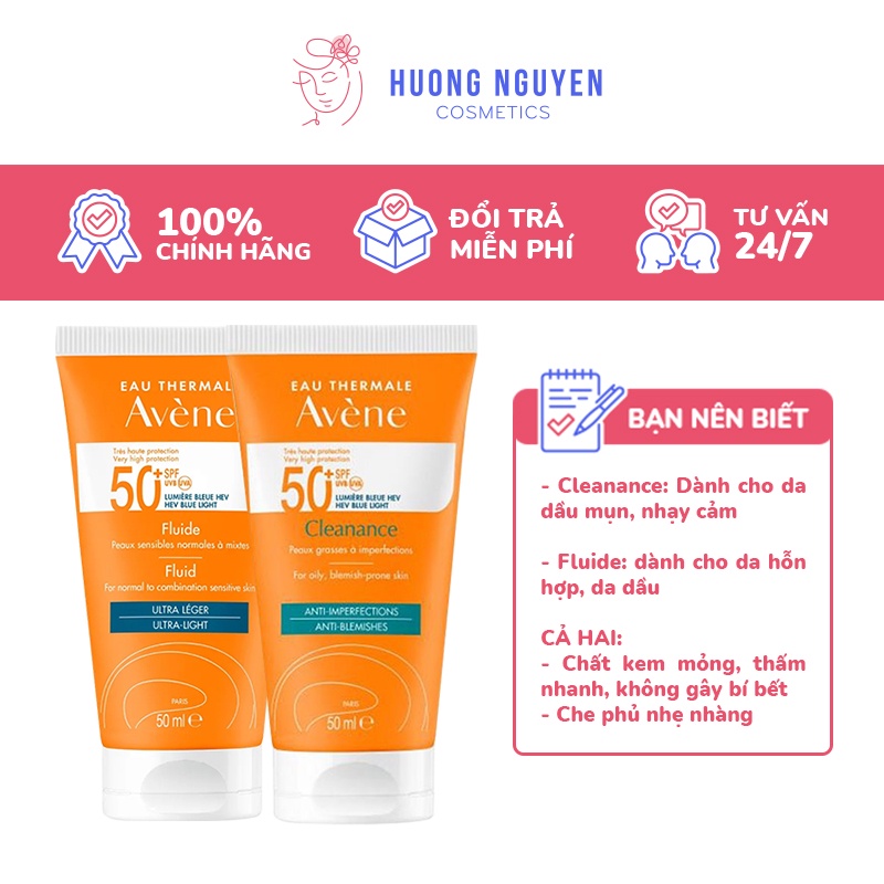 Kem Chống Nắng Avene Dry Touch Fluide SPF50+ 50ml / Avene Mattifying Cleanance SPF50+ 50ml