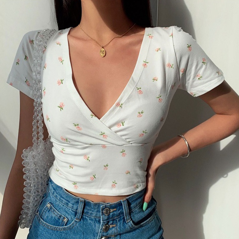 Áo Nữ Tay Ngắn Cổ Chữ V Thời Trang Quyến Rũ