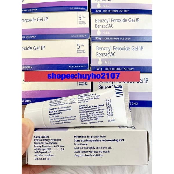Kem Benzac AC Benzoyl Peroxide 2,5% - 5% Gel hỗ trợ giảm mụn, hết mụn viêm 30ml.