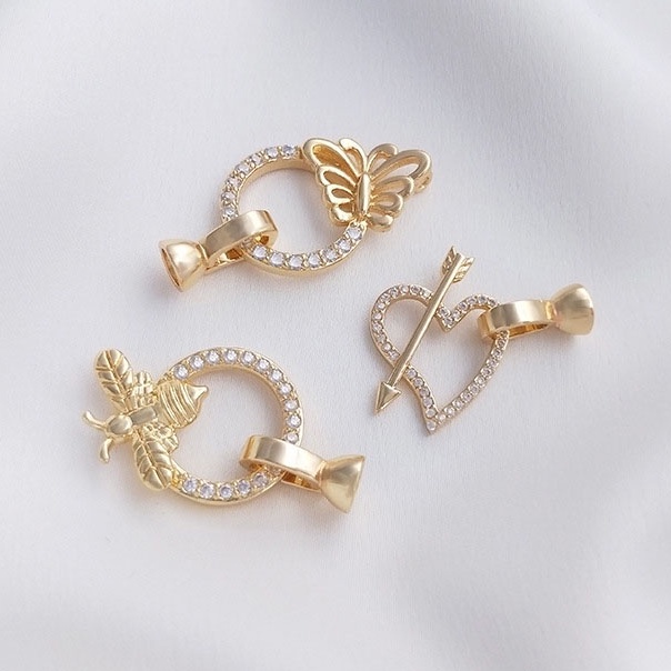 [K23D] Phụ kiện trang sức (DIY) - Chốt khóa 3 mẫu cách điệu nạm đá  làm vòng cổ vòng tay