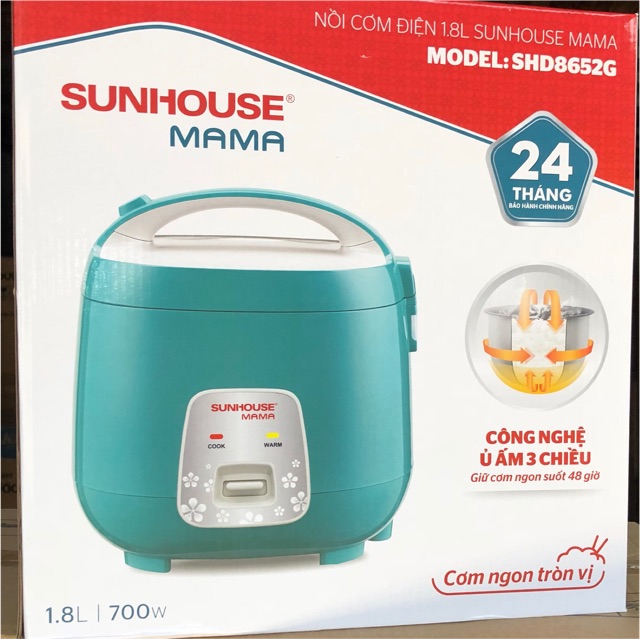 [Mã ELHADEV giảm 4% đơn 300K] Nồi cơm điện 1.8L sunhouse SHD8652G - Bảo hành chính hãng 24 tháng