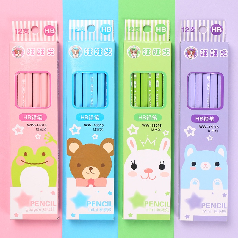 Set 12 Bút Chì Gỗ HB kèm tẩy họa tiết hoạt hình Cute dễ thương cho học sinh, viết chì học tập HB cho bé - Lado Shop