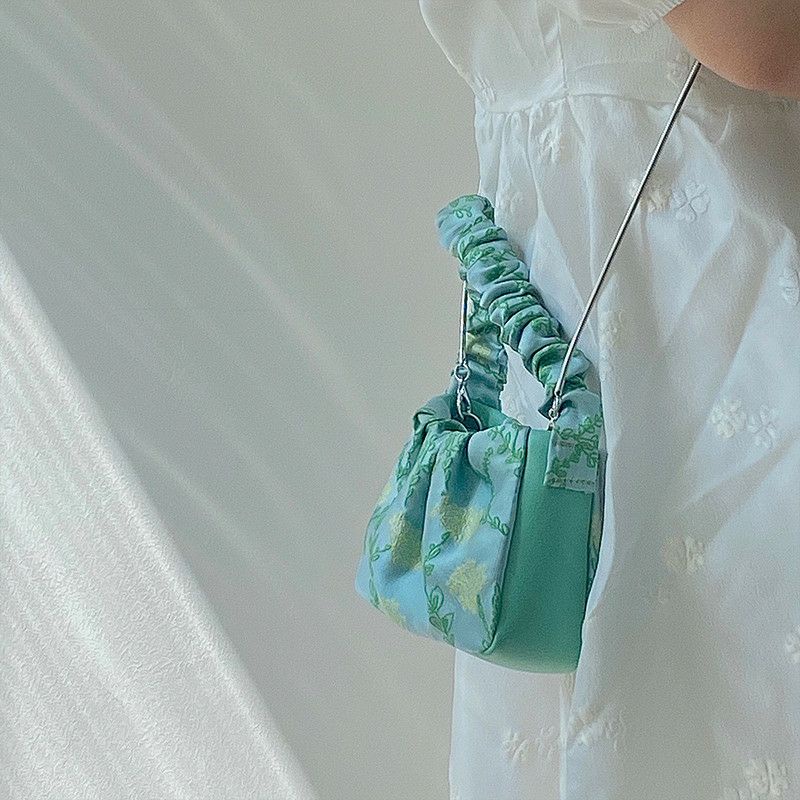 TÚI XÁCH NỮ VINTAGE XANH LÁ HOA NHÍ THÊU MÀU XANH NGỌC / TÚI KẸP NÁCH / TÚI ĐEO CHÉO