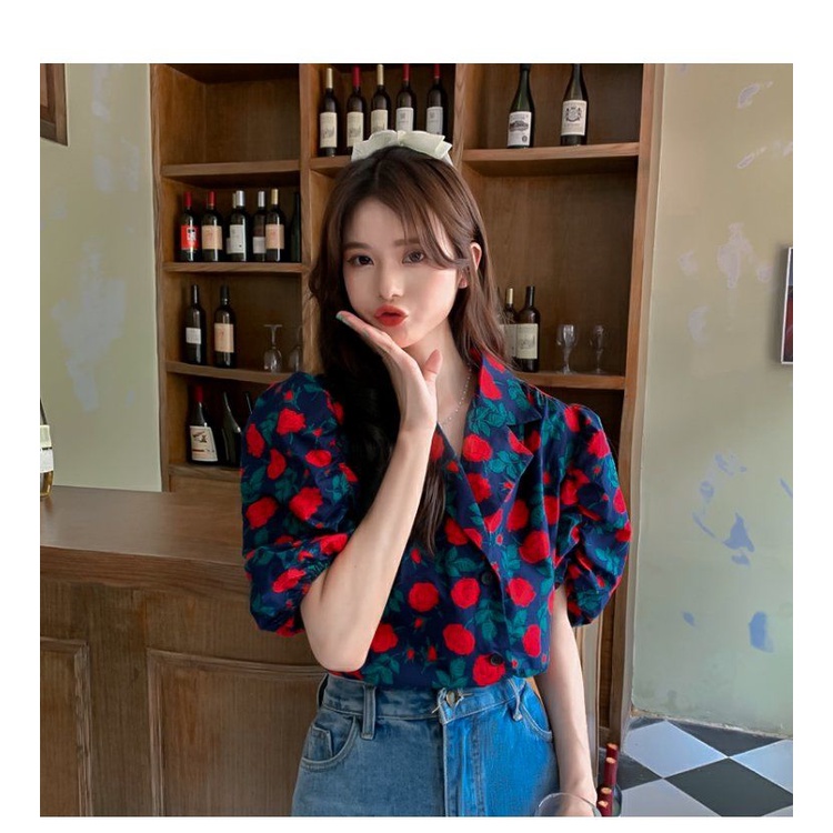 Áo Sơ Mi Tay Ngắn Phồng Họa Tiết Hoa Thời Trang Mùa Hè Cho Nữ