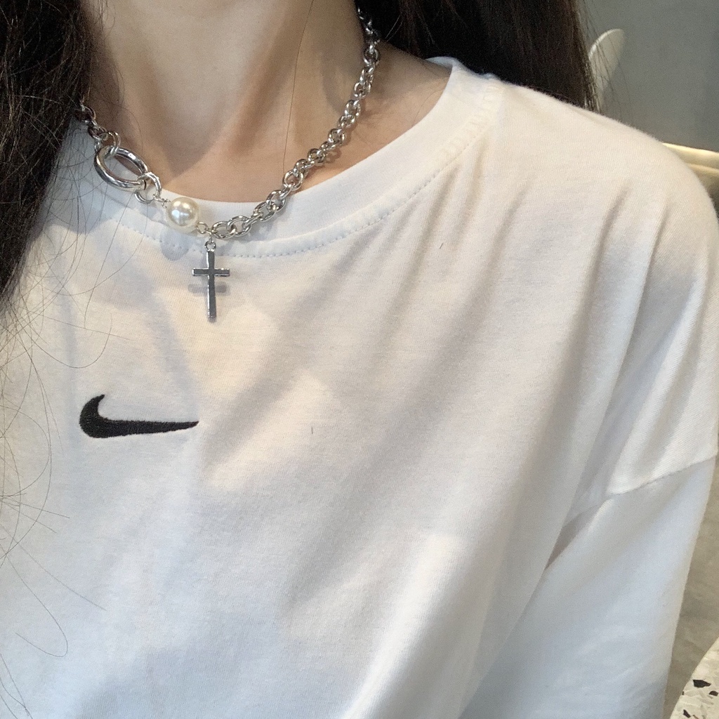 Korean Fashion ig Niche Design Sense U Pearl Cross Stitching Necklace Temperament Wild Clavicle Chain Necklace