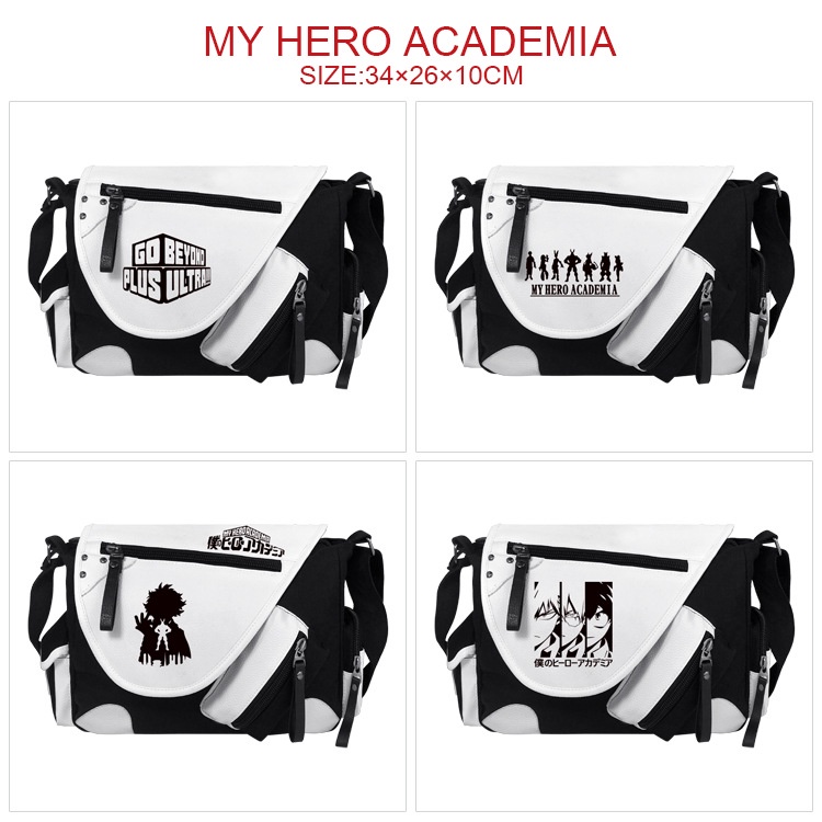 Túi Đeo Chéo Da PU In Họa Tiết My Hero Academia Phối Màu Đen Trắng Thời Trang Cho Học Sinh