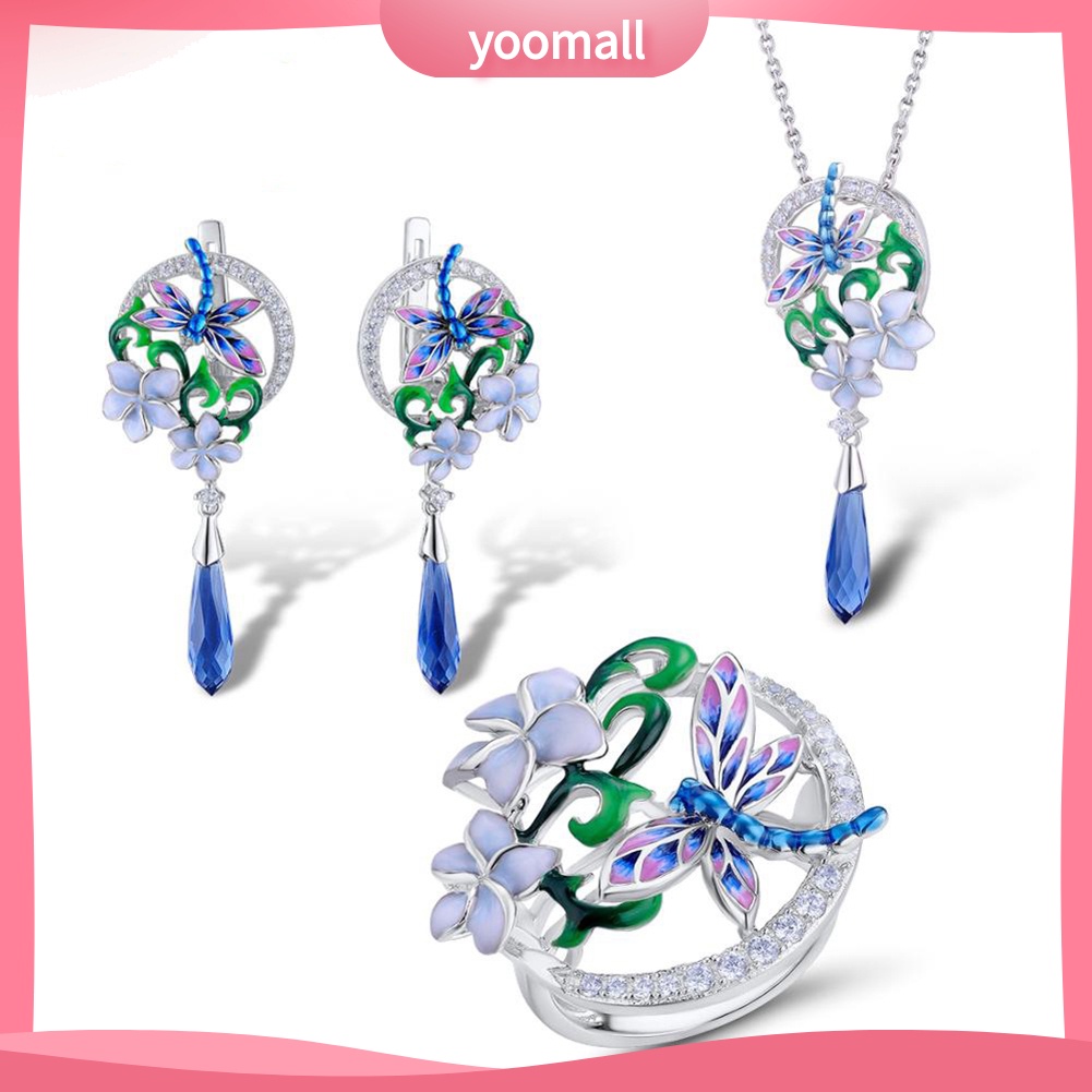 Bộ Trang Sức Mặt Chuồn Chuồn Đính Đá Nhân Tạo Thời Trang Dành Cho Nữ