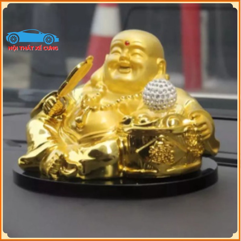 Tượng phật ông di lặc đặt taplo ô tô có quả cầu xoay bằng năng lượng mặt trời - Nội Thất Xế Cưng