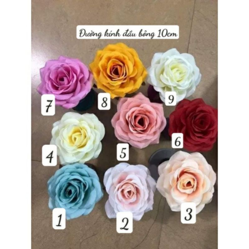 Đầu bông hồng giả. hoa lụa cao cấp size 9cm