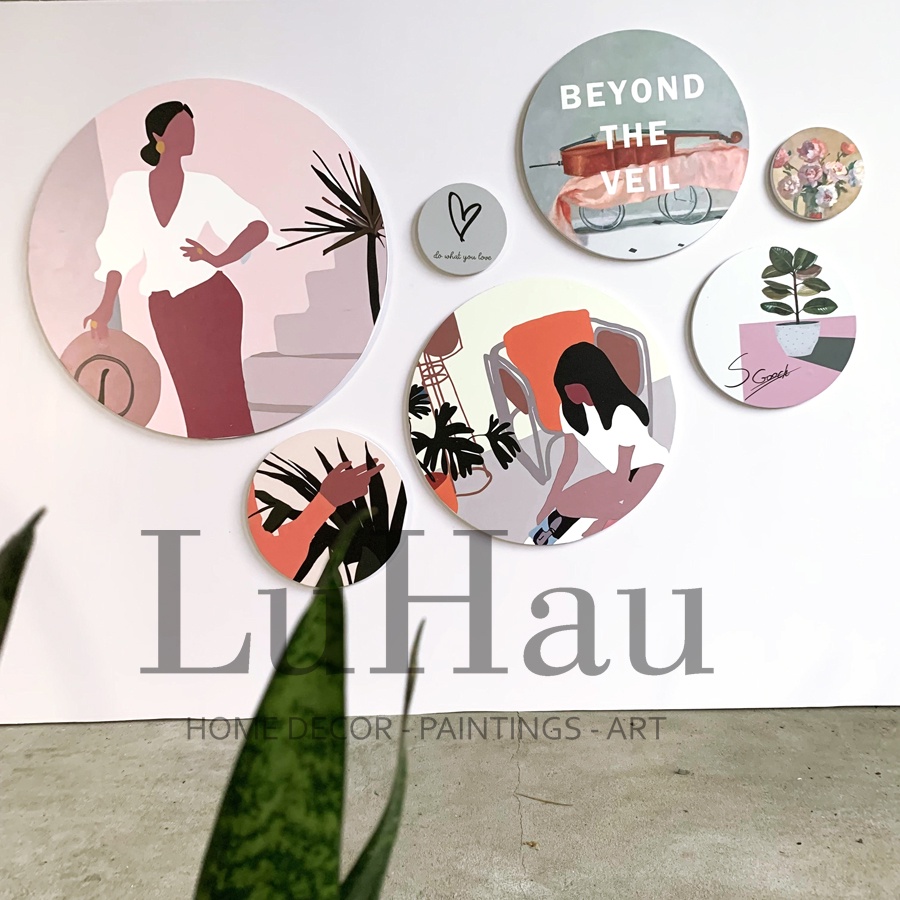 Tranh tròn dán tường Bohomian 2 trang trí phòng ngủ Hàn Quốc, tranh tròn treo tường decor phòng khách hiện đại