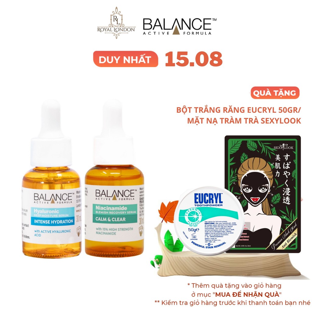 Combo serum phục hồi, làm dịu và cấp ẩm da Balance Niacinamide và Hyaluronic 30ml/chai