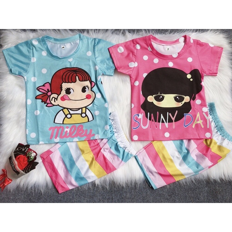 Bộ Đồ Thun Lạnh In 3D 💕LINA KIDS 💕 in 2 mặt trước sau hottrend siêu xinh đẹp cho bé gái size từ 8-19kg