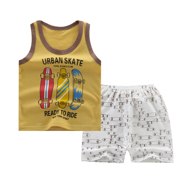 Cartoon Cotton Baby Girl Boy Vest Kids Clothing Sleeveless Cloths Set Quần Áo Cotton Xinh Xắn Dành Cho Bé 0-7 Tuổi
