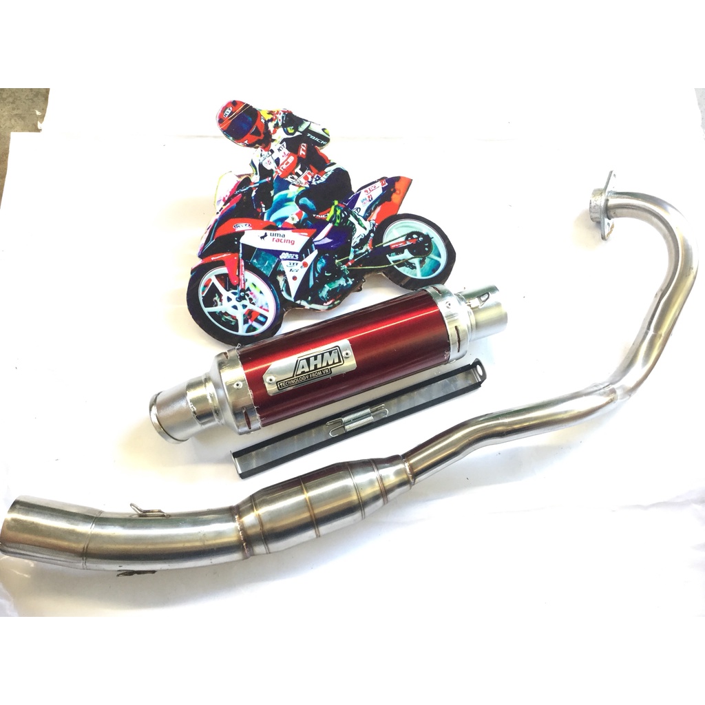 Pô AHM ĐỎ cả cổ bầu hơi inox GẮN NHIỀU LOẠI XE exicter, winer, sonic, raider, satria, gsx, fz, tfx, cbr, r15,...