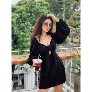 Đầm nữ tay dài cột nơ ngực ( có mút )