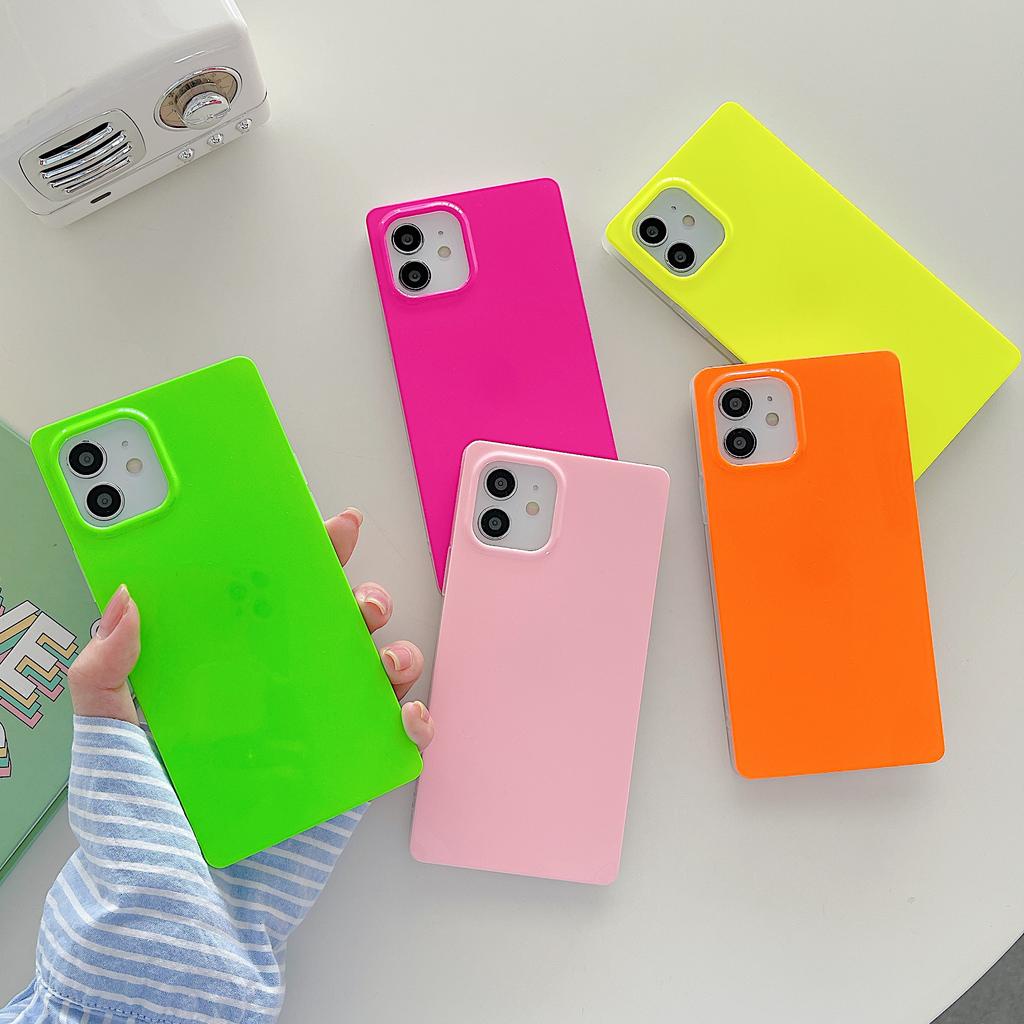 Ốp điện thoại dáng vuông màu dạ quang thích hợp cho IPHONE 11 12PROMAX 7PLUS X XS MAX XR 8 7 SE 2020
