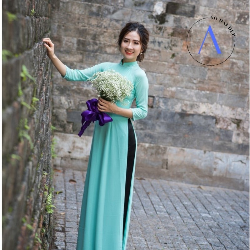 Áo Dài Truyền Thống - Áo Dài Trơn Chất Liệu Chiffon Màu Xanh Ngọc ADV12