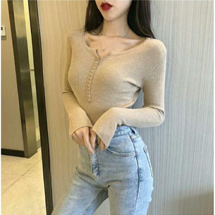 Áo Len Tay Dài Cổ Chữ V Phong Cách Hàn Quốc Thời Trang Cho Nữ | BigBuy360 - bigbuy360.vn